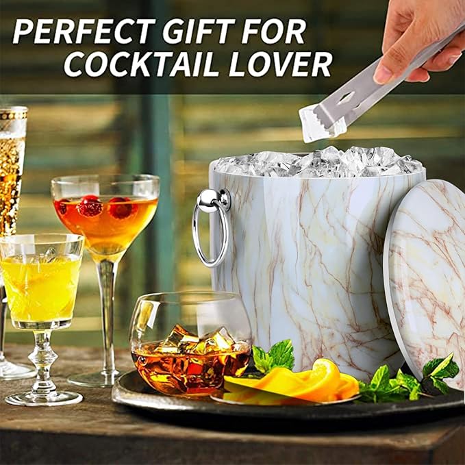 Ice Bucket with Lid, Tongs and Strainer - Image 2