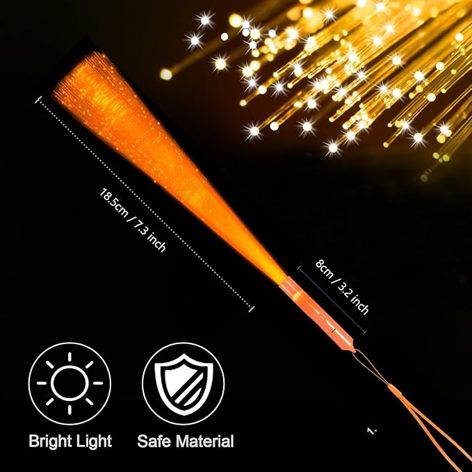 48 PCS Orange Glow Fiber Wands Sticks LED Light Wands 3 Modes Flashing Fiber - Image 2