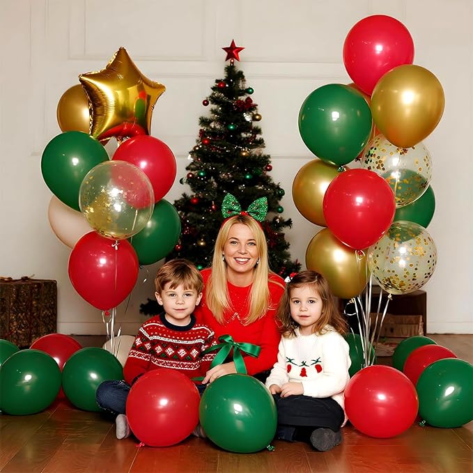 Christmas Red Green Gold Balloons Set - Image 7