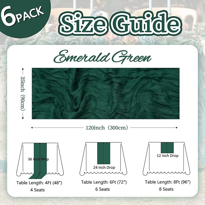 6 Pack Emerald Green Cheesecloth Christmas Table Runner 10ft Boho Gauze Fabric - Image 2