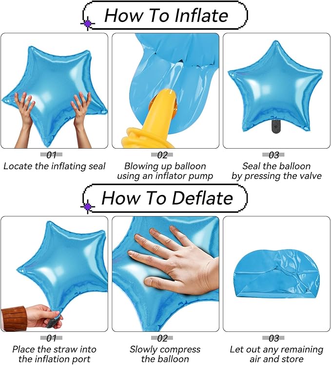 16 Pcs Blue Purple Silver Star Balloons, 22/18/10 Inch Foil Balloons, - Image 3