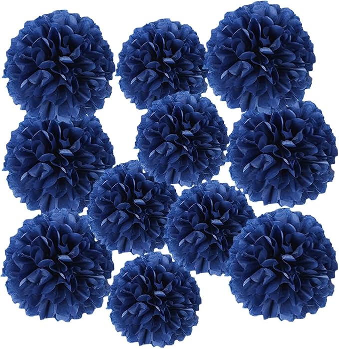 12pcs Royal Blue Pom Poms - 10in 12in Tissue Paper Flower Balls by Yangeey