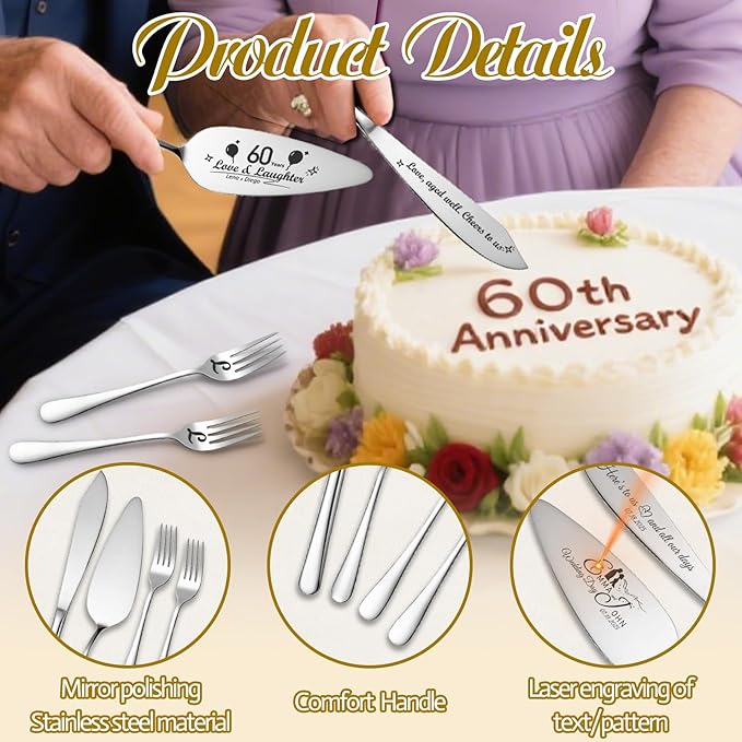 Personalized 4 Piece Wedding Cake Cutting Set, Custom Names Cake Knife and - Image 5