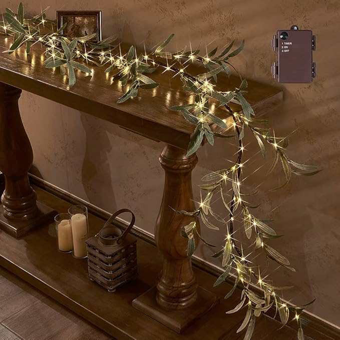 Hairui Lighted Artificial Olive Garland 6FT 96 LED Fairy Lights Battery Operated by Hairui