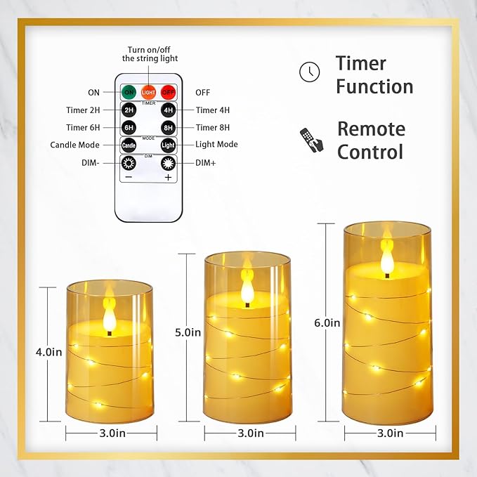 NURADA Flickering Flameless Candles: Built-in Star String Lights Acrylic - Image 5