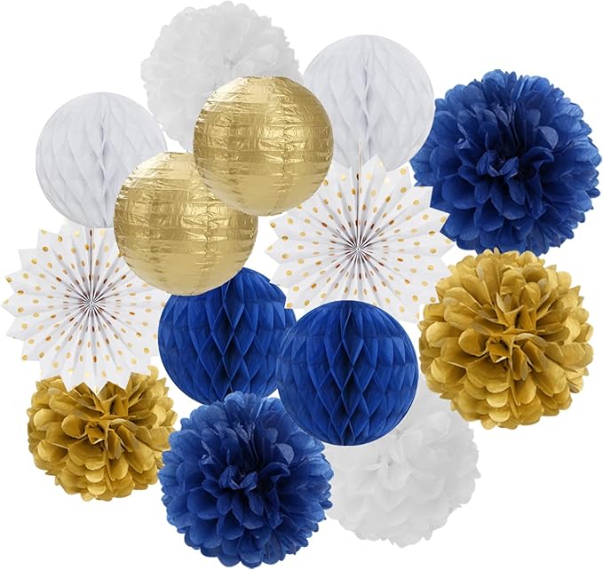 Navy-Blue White Gold Party Decorations by LastingSurprise
