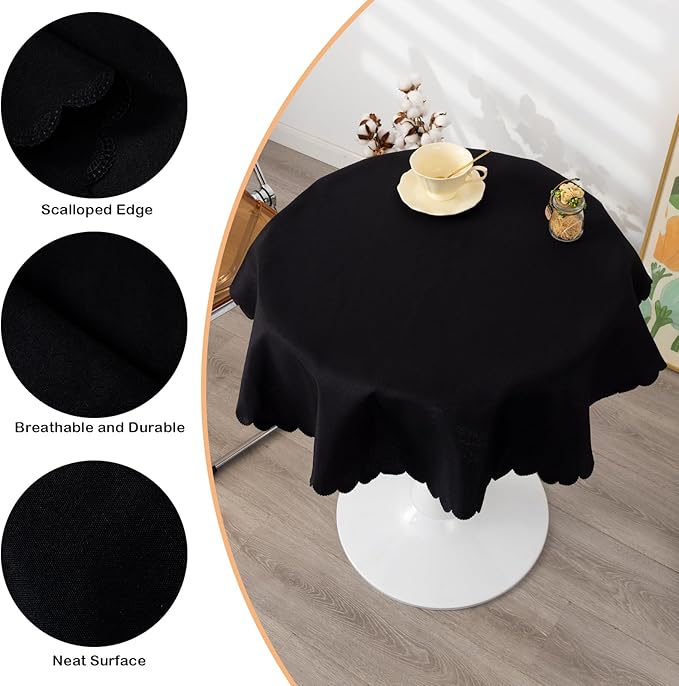 Round Black Tablecloth 48 Inch Polyester Fabric Washable Table Cloth Decorative - Image 4