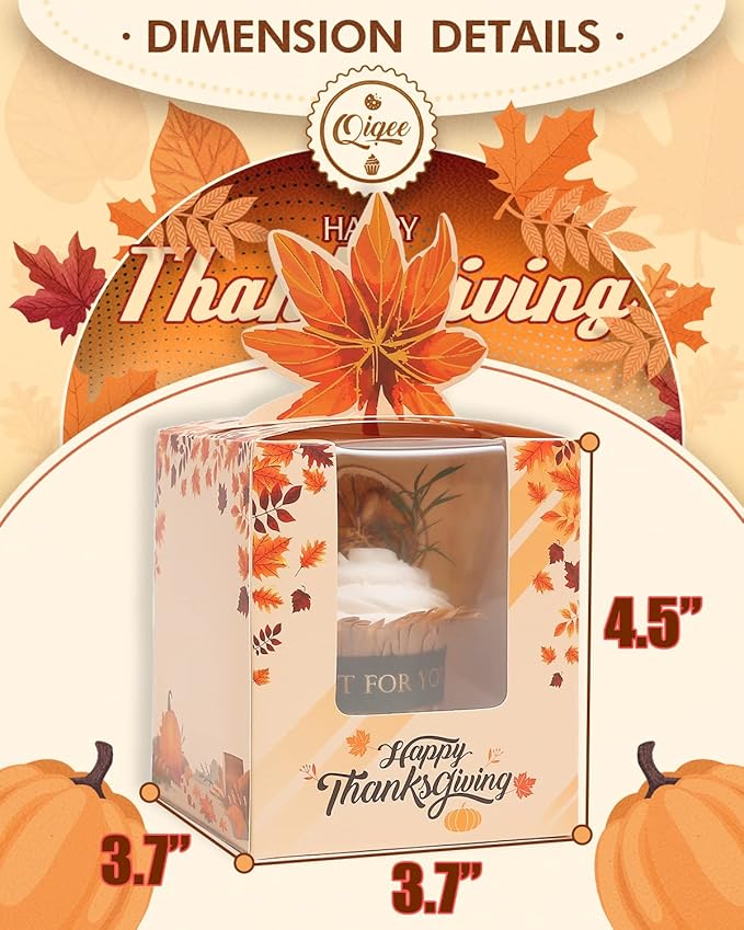 qiqee Thanksgiving Individual Cupcake Boxes Cupcake Holders Disposable 60pcs - Image 6