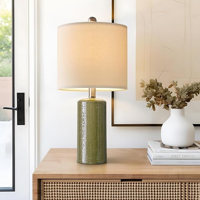 20.25" Small Single Table Lamp for Bedroom Modern Ceramic Nightstand Lamp by G-SAFAVA