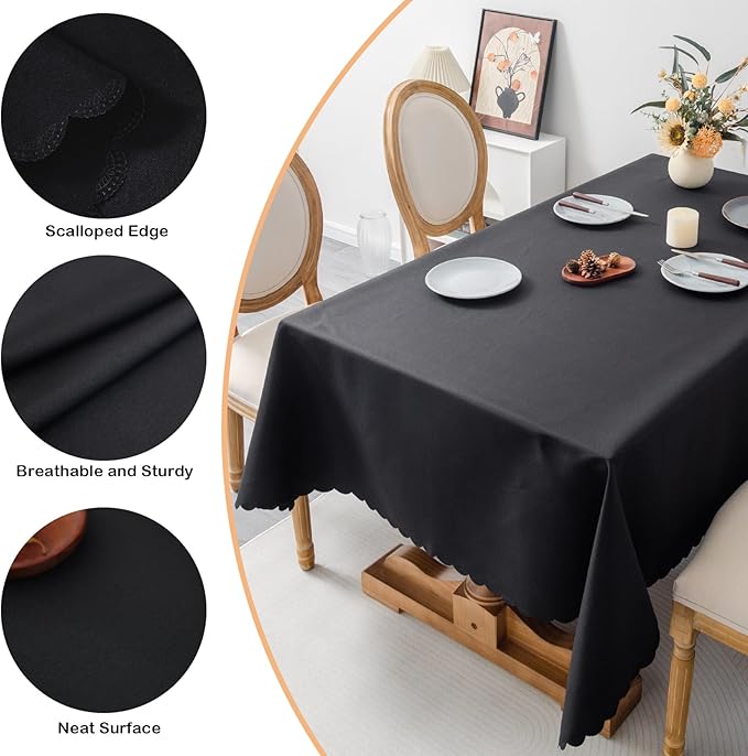 Rectangle Black Tablecloth 60 x 84 Inch Polyester Fabric Washable Table Cloth - Image 4