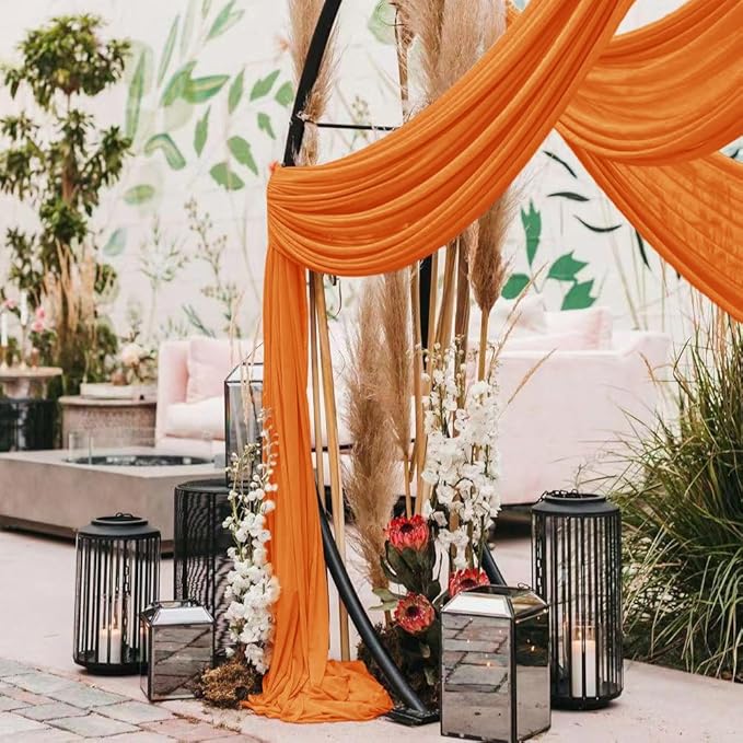 Wedding Arch Draping Fabric 1 Panel 30'' x 18FT Orange Sheer Chiffon Arch - Image 6