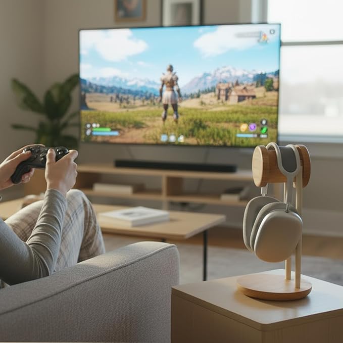 Fenge Headphone Stand for Desk, Nature Wood & Metal Headphone Holder - Image 8