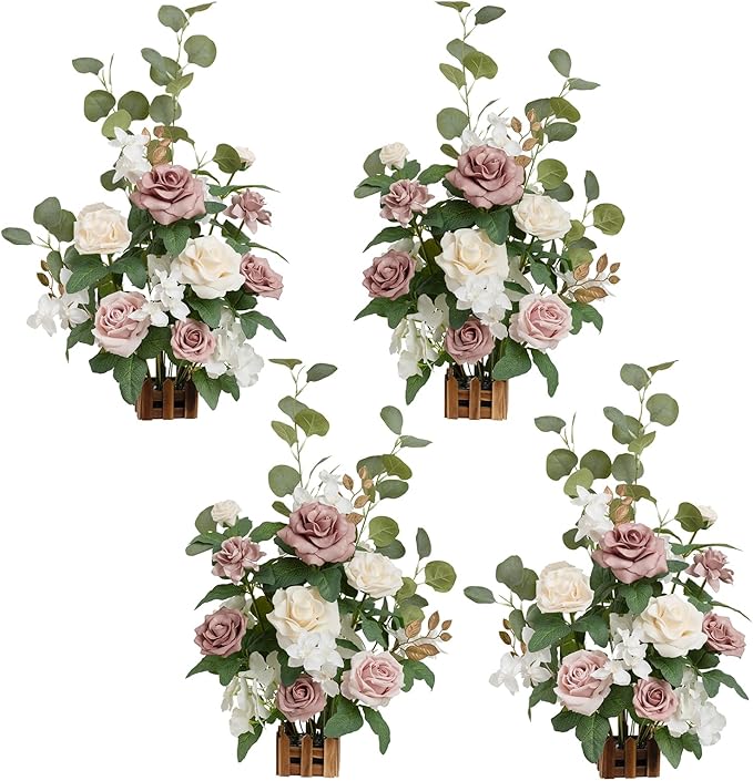 Ling's moment 17.5" Tall Standing Artificial Flowers Arrangements 4 pcs Wedding by LingsMoment