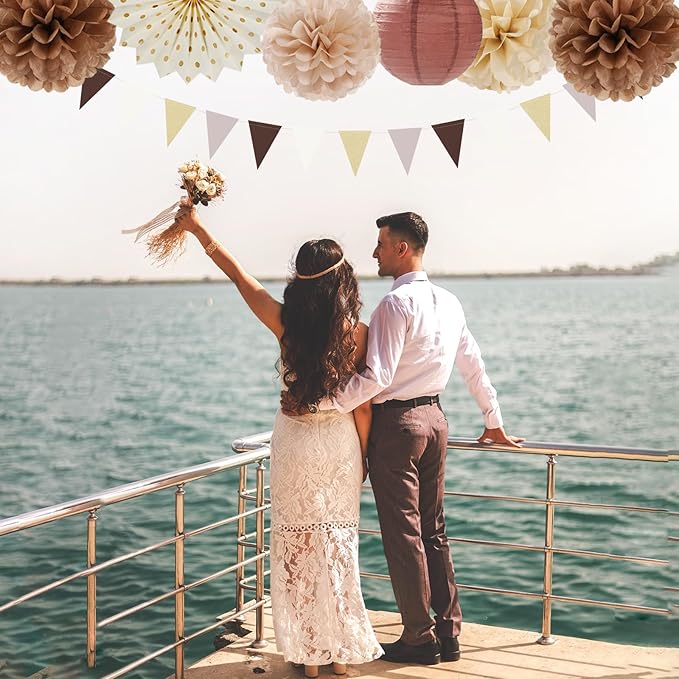 Boho Baby-Shower White-Brown Champagne Party-Decorations - Image 7