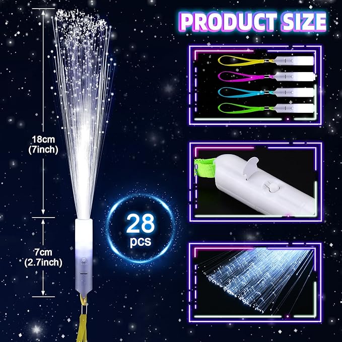 28 PCS Fiber Optic Wands with 3 Light Modes, Glow Wands & Light Up Wands - Image 4