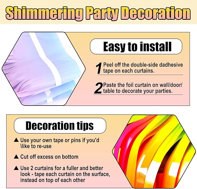3 Pack Rainbow Foil Fringe Curtain Backdrop, 3.28Ft x 8.2Ft Metallic Tinsel - Image 3