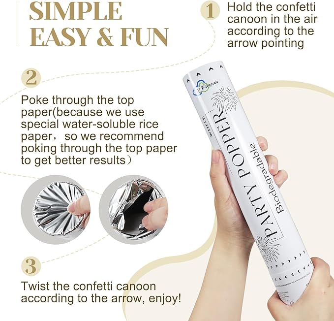 White Confetti Poppers, Rice Paper - Image 5