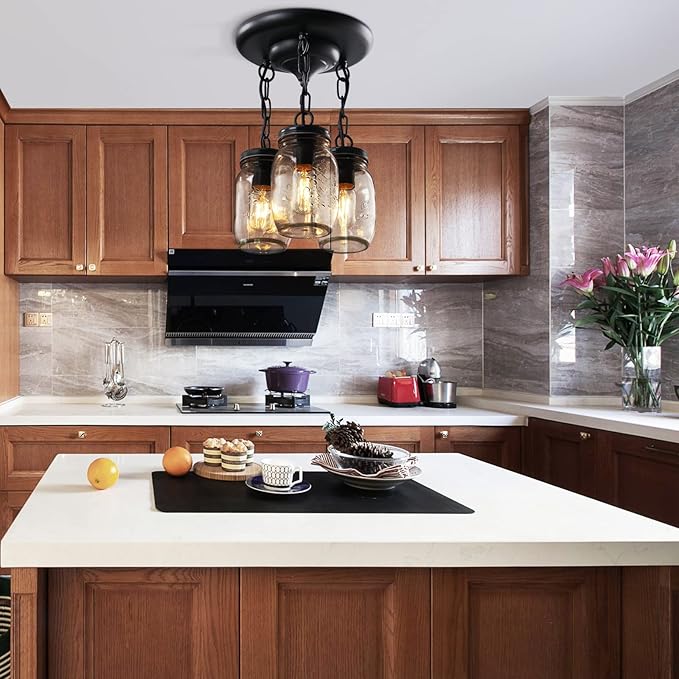 Black Pendant Lights, 3-Light Clear Glass Pendant Lights Kitchen Island - Image 9