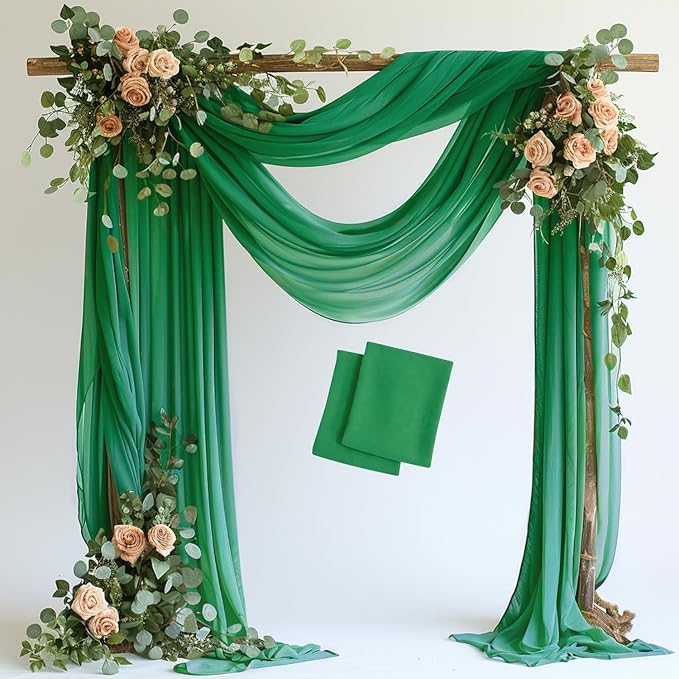 Wokceer Wedding Arch Draping Fabric 2 Panels 28.7" x 20FT Emerald Green Drapes by Wokceer