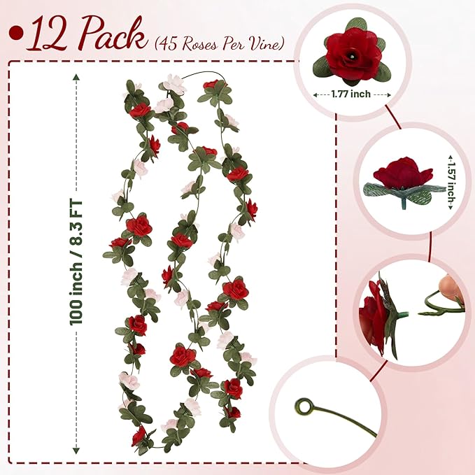 12 Pcs 99 Ft Flower Garland Rose Vines, Rose Garland - Image 3