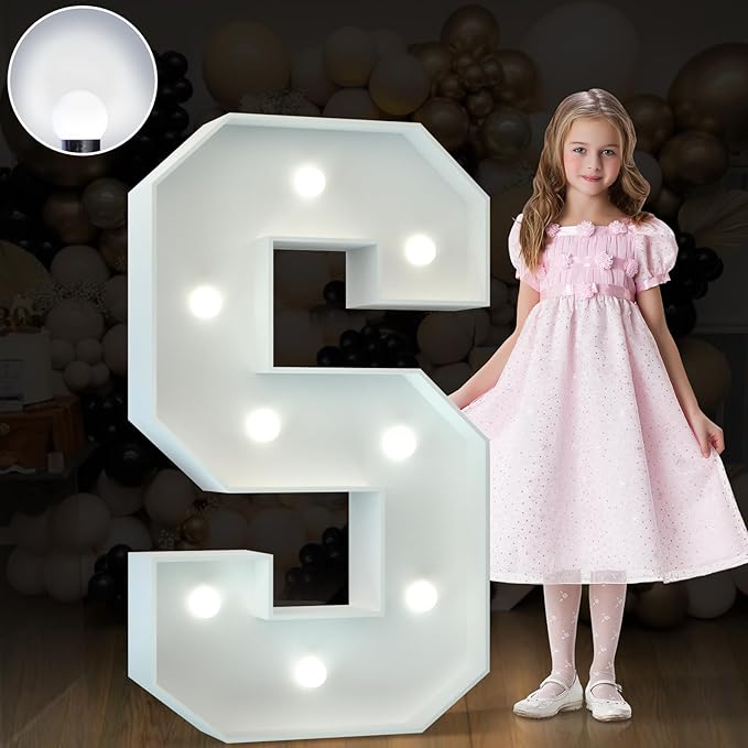 imprsv Marquee Letter S, 3FT Decorative Signage, Cool White LED Light Up Foam by Letsmakeitimpressive