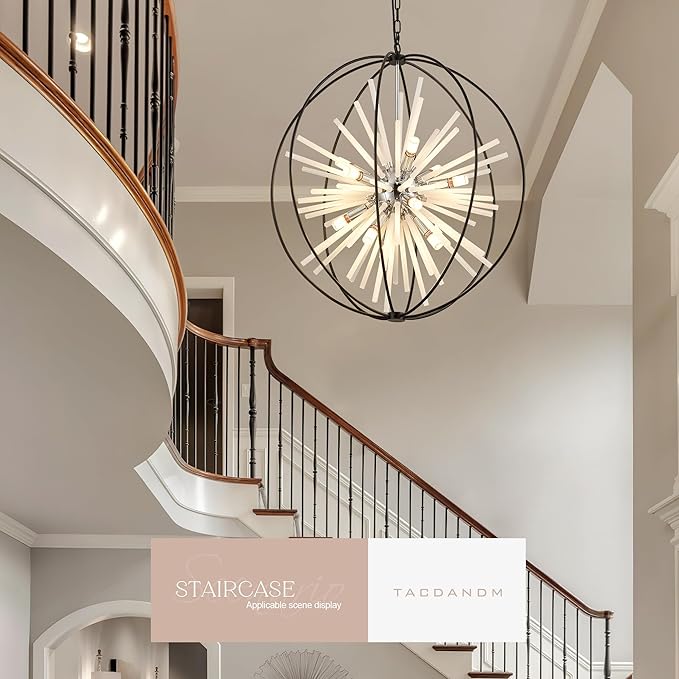 31.5" Black Chrome 16-Light Globe Sputnik Chandelier Modern Adjustable Hanging - Image 5