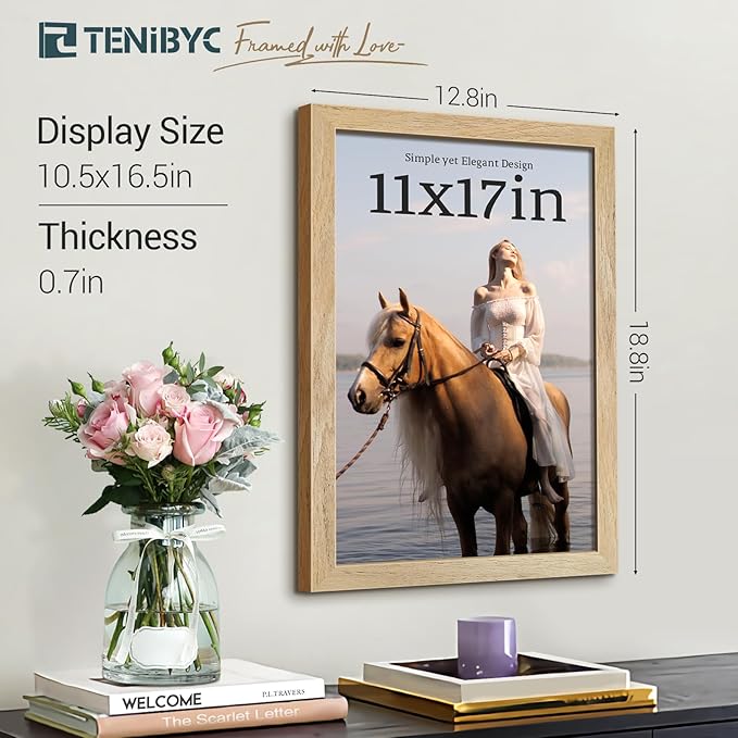 11x17 Picture Frame 4 Pack, Natural Solid Wood Poster Frame - Image 2