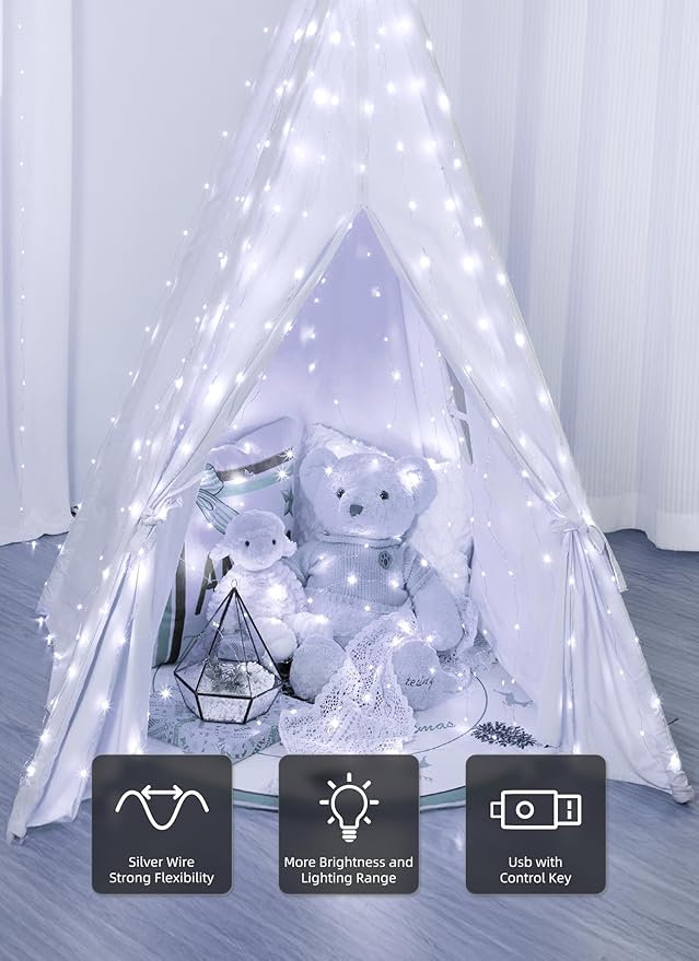Brightown 300 LED Fairy Curtain Lights, 9.8ft x 9.8ft White Curtain String - Image 3