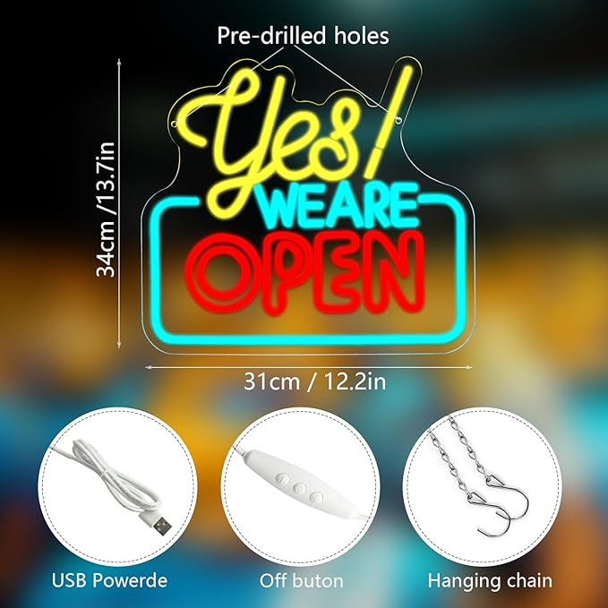 Open Neon Signs Yes We Are Open Neon Light, USB Powered, Hanging Wall Art Decor - Image 5