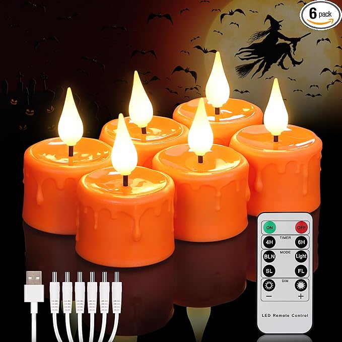 FREEPOWER Orange Halloween Candles, Rechargeable Flameless Candles by FREEPOWER