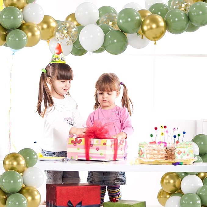 100pcs Sage Green & Gold Balloons Kit - Image 6