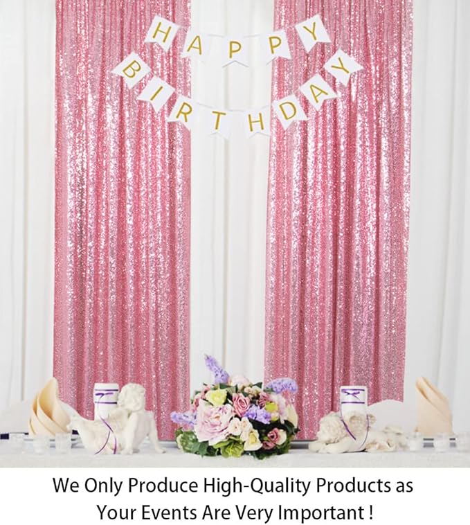 ShinyBeauty Sequin Backdrop Curtains 4 Panels Fuchsia Pink 2FTx8FT Sequin - Image 2