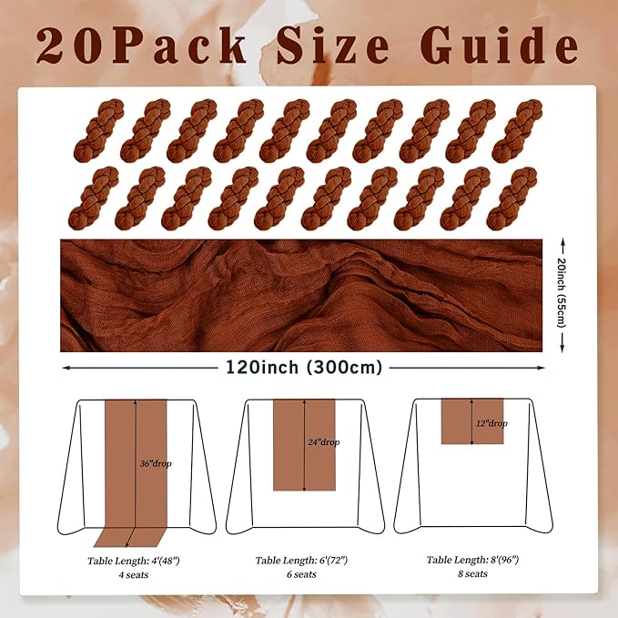 20 Pack Terracotta Cheesecloth Table Runner 10FT Boho Rustic Cheese Cloth Table - Image 2