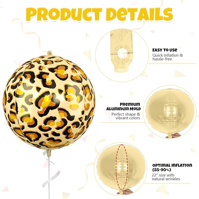 Leopard & Cheetah Print Foil Balloons, 22 Inch Big Round Foil Balloon - Image 8
