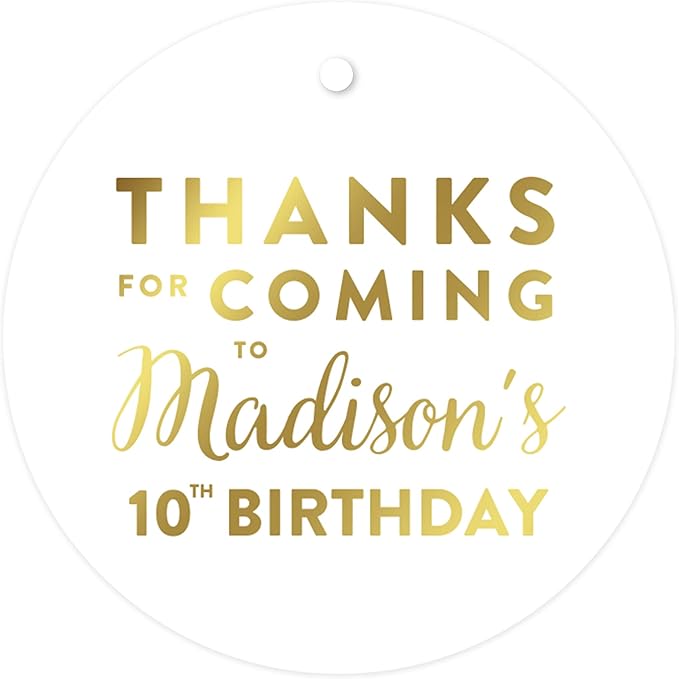 Andaz Press Personalized Round Circle Birthday Gift Tags, Metallic Gold Ink by AndazPress