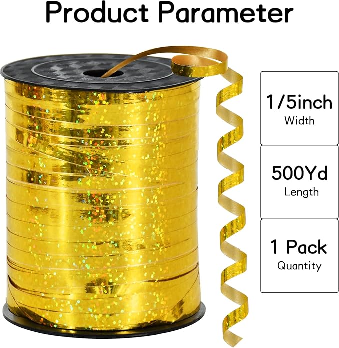 BEISHIDA 500 Yards Gold Crimped Curling Ribbon Shiny Metallic Balloon String - Image 2