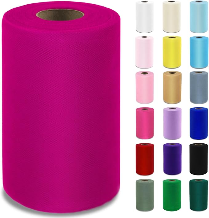 Magenta Tulle Fabric Roll 6”by 100 Yards Soft Tulle Spool by Grainear