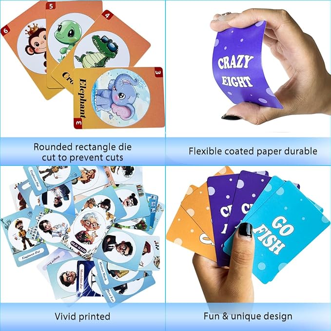 Card Games for Kids, Old Maid, Go Fish and Crazy 8's, 3 Decks, Fun Family - Image 4