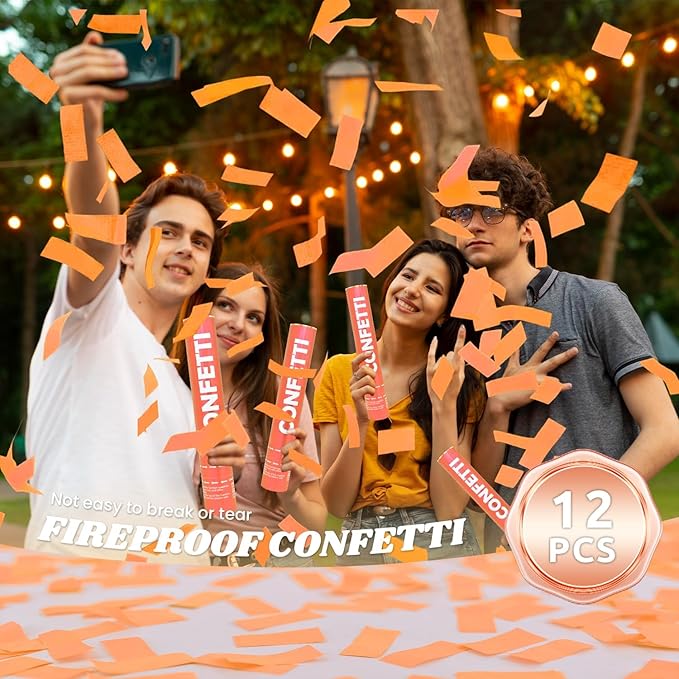 Confetti Cannon Orange Confetti Poppers 12 Pack Party Poppers 12 Inch Confetti - Image 5