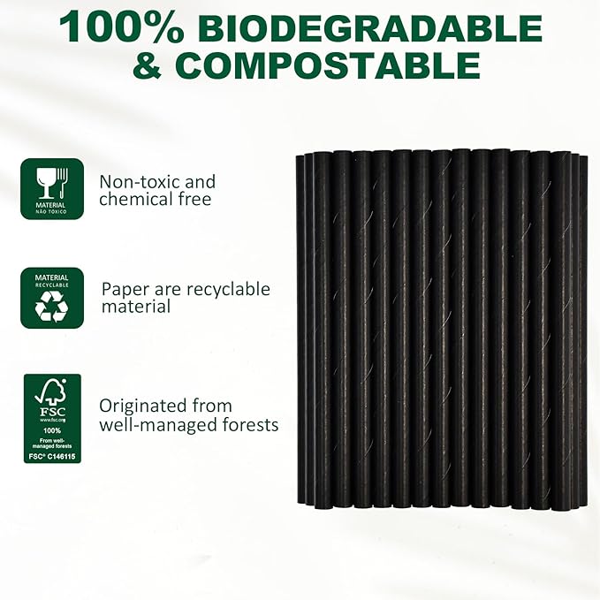 5.75 inch 8mm Wide Short Black Paper Drinking Straws Disposable - Image 7