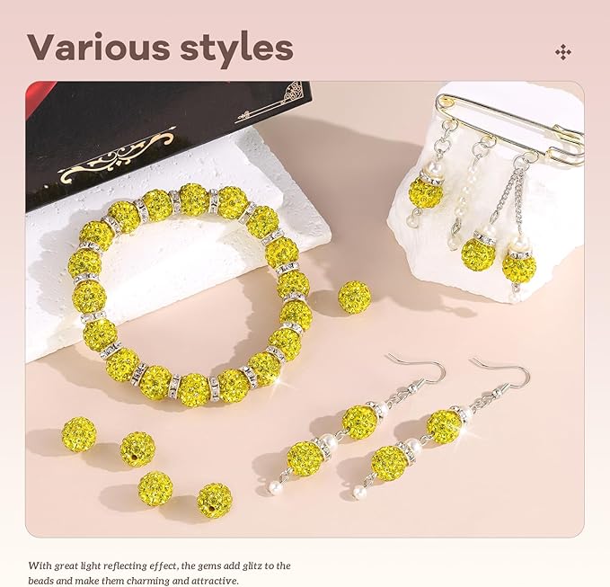 200pcs 10mm Rhinestone Beads for Jewelry Making, Sparkle Crystal Clay Christmas - Image 2