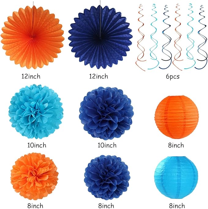 Royal-Navy Blue Orange Happy-Birthday Party-Decorations - Image 4
