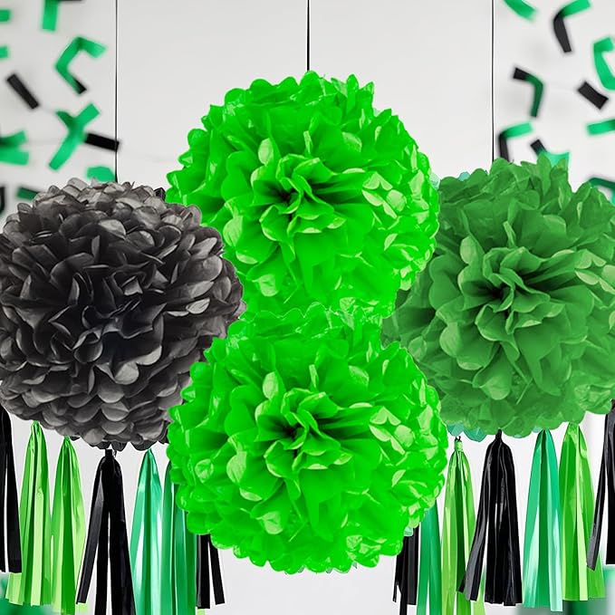 Capesaro Black Green Tissue Paper Pom Poms - Image 3