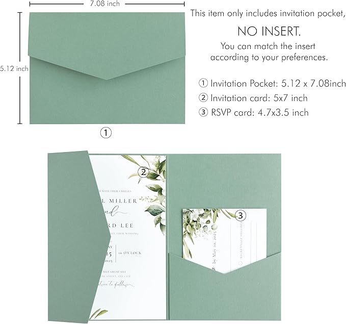 20 PCS Sage Green Tri-fold Laser Cut Wedding Invitation Pockets - Image 2