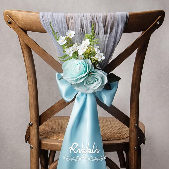 Ribbli Light Blue Satin Ribbon 4 Inch Wide Baby Blue Ribbon - Image 4