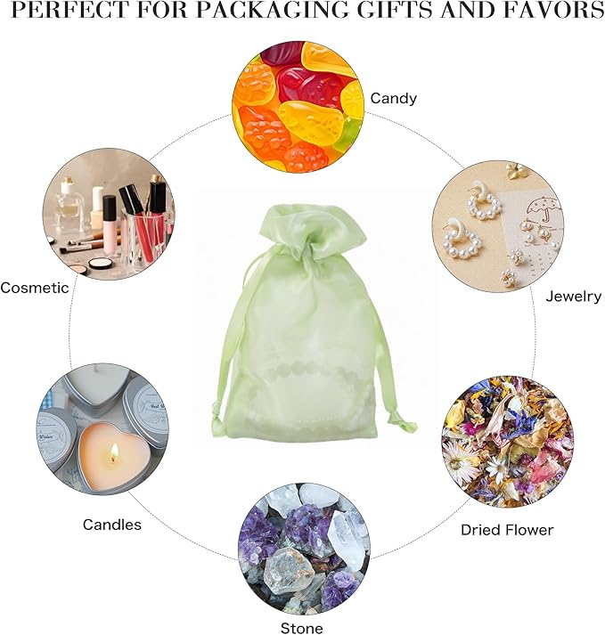 20 Pcs Light Green Small Organza Bags 3X4 inch - Image 6