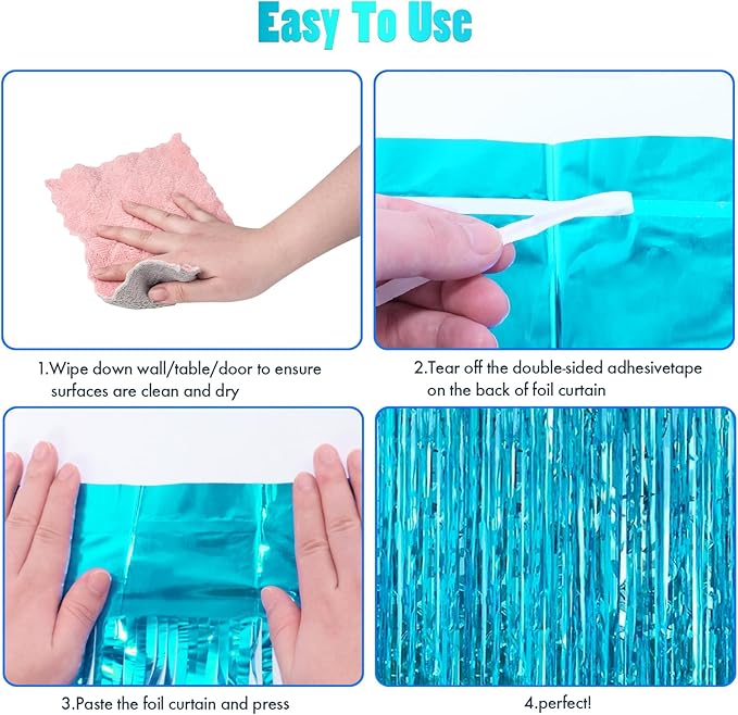 CANREVEL 2 Pack 3.3x8.2 Feet Light Blue Foil Fringe Backdrop Curtains, Tinsel - Image 7