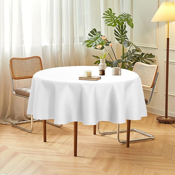 sancua 2 Pack Round Tablecloth 60 Inch White, Stain and Wrinkle Resistant Table - Image 3