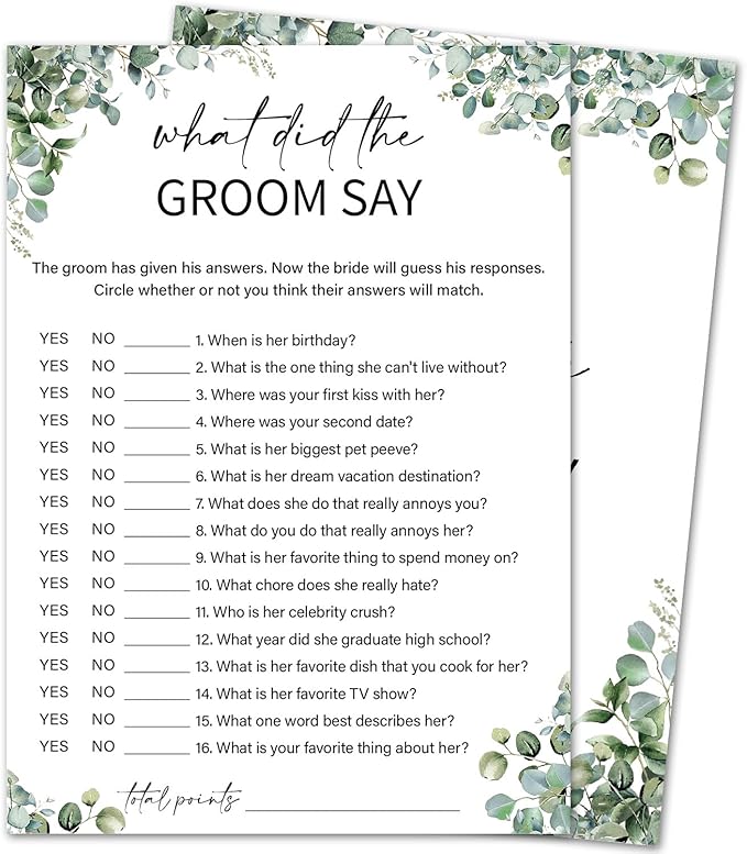 Eucalyptus Bridal Shower Game Cards by HOME