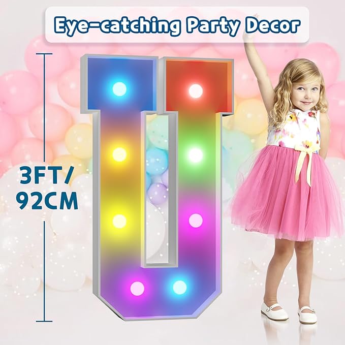 imprsv 3FT Colorful Marquee Light Up Letters U, 18 Colors Light Up Sign - Image 6